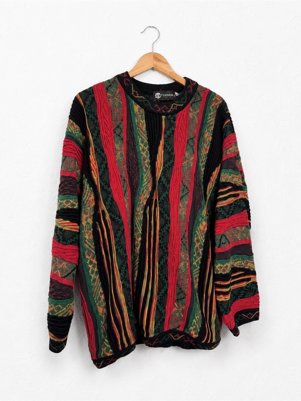 Vintage Tundra Textured Knit Sweater — Coogi-Style 90s Grunge Chunky Jumper L
